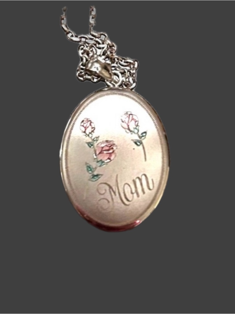 925 Sterling Mom Enamel Oval Open Photo Locket Pendant and necklace